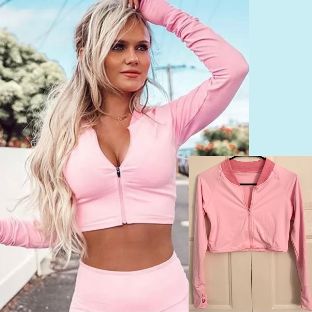 Zip Up Crop Top / Activewear Jacket - Light Pink